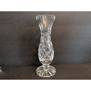 Vintage Clear Crystal Cut Glass Bud Vase 7" Tall Elegant Diamond Pattern